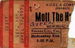 Ticket stub - Queen live at the Memorial Hall, Kansas City, KS, USA [17.04.1974]