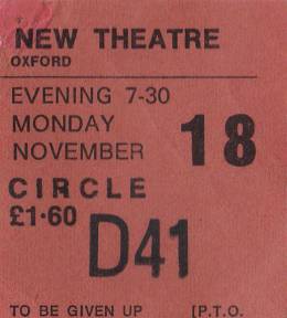 Ticket stub - Queen live at the New Theatre, Oxford, UK [18.11.1974]