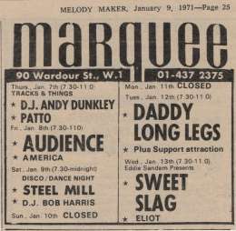 Flyer/ad - Queen in London on 08.01.1971