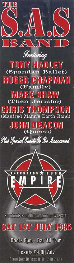 Flyer/ad - John Deacon with SAS Band in London on 1.7.1995