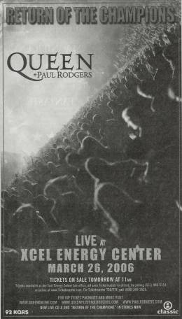 Flyer/ad - Queen + Paul Rodgers in St. Paul on 26.3.2006