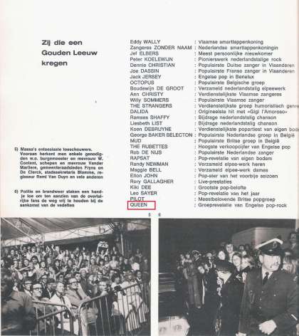 Newspaper review: Queen live at the Blankenberge, Blankenberge, Belgium (Gouden Leeuwen (Golden Lions) festival) [24.07.1975]