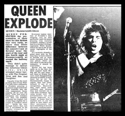 Newspaper review: Queen live at the Hammersmith Odeon, London, UK [02.12.1975]