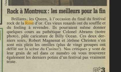 Newspaper review: Queen live at the Casino de Montreux, Montreux, Switzerland (Golden Rose festival) [11.05.1986]