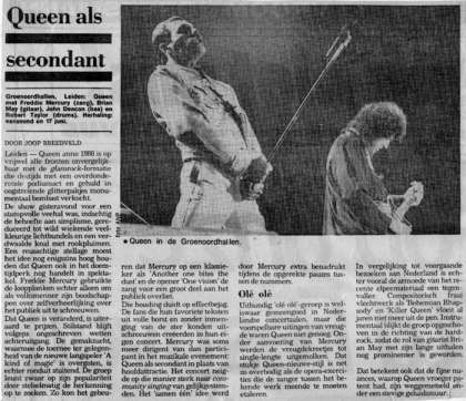 Newspaper review: Queen live at the Groenoordhallen, Leiden, The Netherlands [11.06.1986]