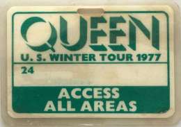 All access crew pass for the North American News Of The World tour in 1977