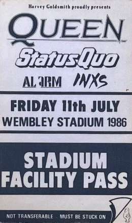 Facility pass for the Queen concert at Wembley on 11.07.1986