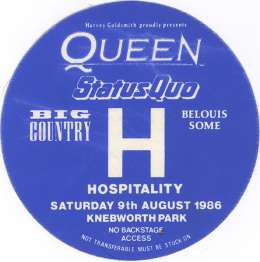 Knebworth 9.8.1986 hospitality pass