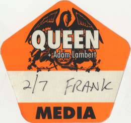 Media pass for the Queen + AL concert in Frankfurt on 07.02.2015