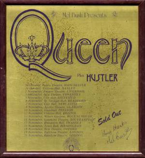 Poster - Queen in UK 1974 - commemorative plaque given to Hustler