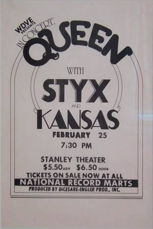 Poster - Queen in Pittsburgh on 25.02.1975 [cancelled]