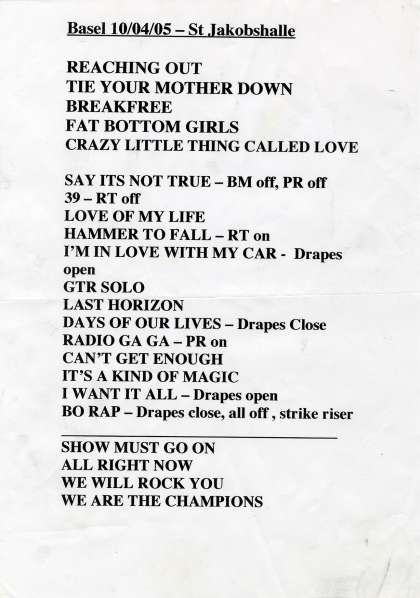 Setlist - Queen + Paul Rodgers - 10.04.2005 Basel, Switzerland
