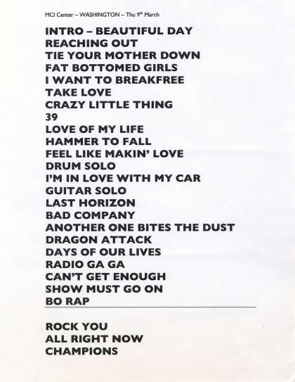 Setlist - Queen + Paul Rodgers - 09.03.2006 Washington, DC, USA