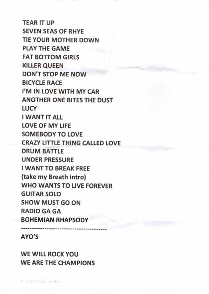 Setlist - Queen + Adam Lambert - 04.07.2018 London, UK