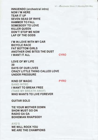 Setlist - Queen + Adam Lambert - 30.05.2022 Manchester, UK
