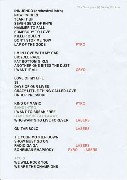 Setlist - Queen + Adam Lambert - 12.06.2022 Birmingham, UK