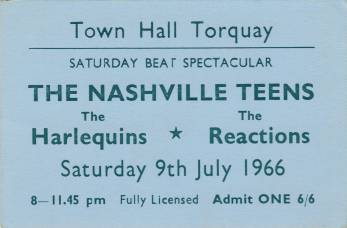 Ticket stub - The Reaction live at the Town Hall, Torquay, UK [09.07.1966]