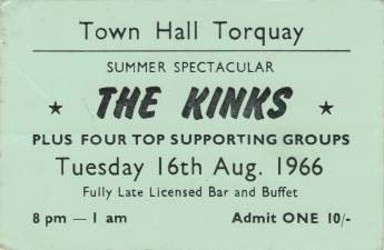 Ticket stub - The Reaction live at the Town Hall, Torquay, UK [16.08.1966]