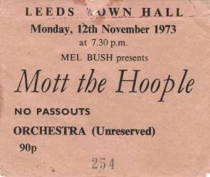 Ticket stub - Queen live at the Town Hall, Leeds, UK [12.11.1973]