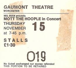 Ticket stub - Queen live at the Gaumont, Worcester, UK [15.11.1973]