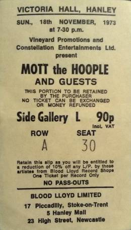 Ticket stub - Queen live at the Victoria Hall, Hanley, UK [18.11.1973]