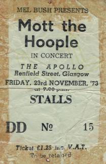 Ticket stub - Queen live at the Apollo Theatre, Glasgow, UK [23.11.1973]