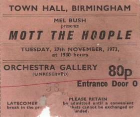 Ticket stub - Queen live at the Town Hall, Birmingham, UK [27.11.1973]