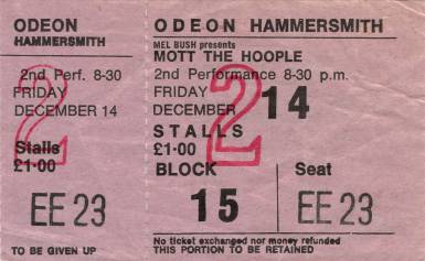 Ticket stub - Queen live at the Hammersmith Odeon, London, UK (2nd gig) [14.12.1973]