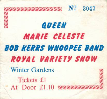 Ticket stub - Queen live at the Winter Gardens, Blackpool, UK [01.03.1974]