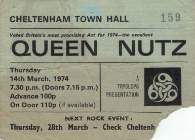 Ticket stub - Queen live at the Cheltenham Town Hall, Cheltenham, UK [14.03.1974]