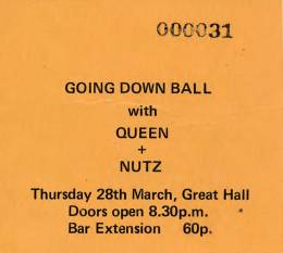 Ticket stub - Queen live at the University, Aberystwyth, UK [28.03.1974]