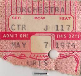 Ticket stub - Queen live at the Uris Theatre, New York, NY, USA [07.05.1974]