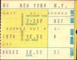 Ticket stub - Queen live at the Uris Theatre, New York, NY, USA [11.05.1974]