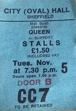 Ticket stub - Queen live at the City Hall, Sheffield, UK [05.11.1974]