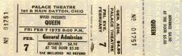 Ticket stub - Queen live at the Palace Theatre, Dayton, OH, USA [07.02.1975]