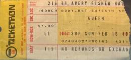 Ticket stub - Queen live at the Avery Fisher Hall, New York, NY, USA (2nd gig) [16.02.1975 (2nd gig)]