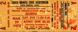 Ticket stub - Queen live at the Santa Monica Civic Auditorium, Santa Monica, CA, USA (1st gig) [29.03.1975]