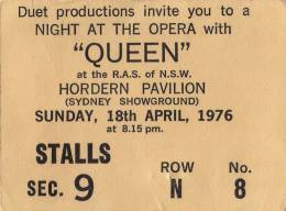 Ticket stub - Queen live at the Hordern Pavilion, Sydney, Australia [18.04.1976]