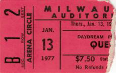 Ticket stub - Queen live at the Auditorium, Milwaukee, WI, USA [13.01.1977]