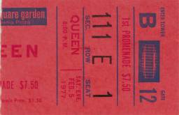 Ticket stub - Queen live at the Madison Square Garden, New York, NY, USA [05.02.1977]