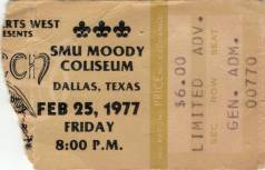 Ticket stub - Queen live at the SMU Moody Coliseum, Dallas, TX, USA [25.02.1977]
