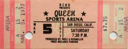 Ticket stub - Queen live at the Sports Arena, San Diego, CA, USA [05.03.1977]