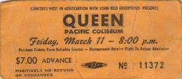 Ticket stub - Queen live at the PNE Coliseum, Vancouver, Canada [11.03.1977]