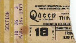 Ticket stub - Queen live at the Northlands Arena, Edmonton, Canada [18.03.1977]
