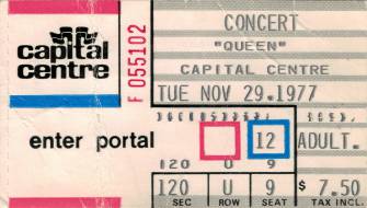 Ticket stub - Queen live at the Capital Centre, Landover, MD, USA [29.11.1977]