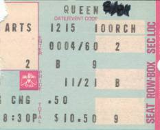 Ticket stub - Queen live at the Aladdin Centre, Las Vegas, NV, USA [15.12.1977]