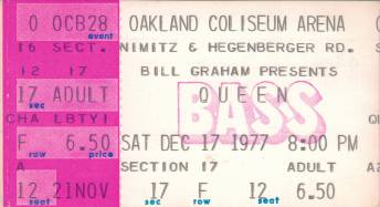 Ticket stub - Queen live at the County Coliseum, Oakland, CA, USA [17.12.1977]
