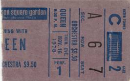 Ticket stub - Queen live at the Madison Square Garden, New York, NY, USA [16.11.1978]