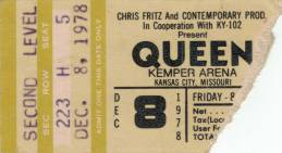 Ticket stub - Queen live at the Kemper Arena, Kansas City, MO, USA [08.12.1978]