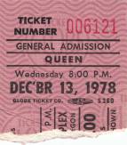 Ticket stub - Queen live at the Coliseum, Portland, OR, USA [13.12.1978]